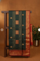 Silk Saree with Gold Zari Border in green and red border