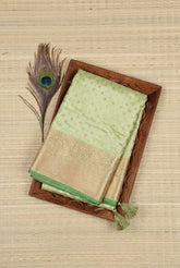Pistachio Green Banarasi Silk Saree, Gold Zari, Buti With Swarovski