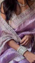 Lucknawi Chikankari Tissue Silk Saree in Plum-lilac
