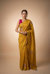 Elegant Satin Saree with Pita work in Mustard Yellow