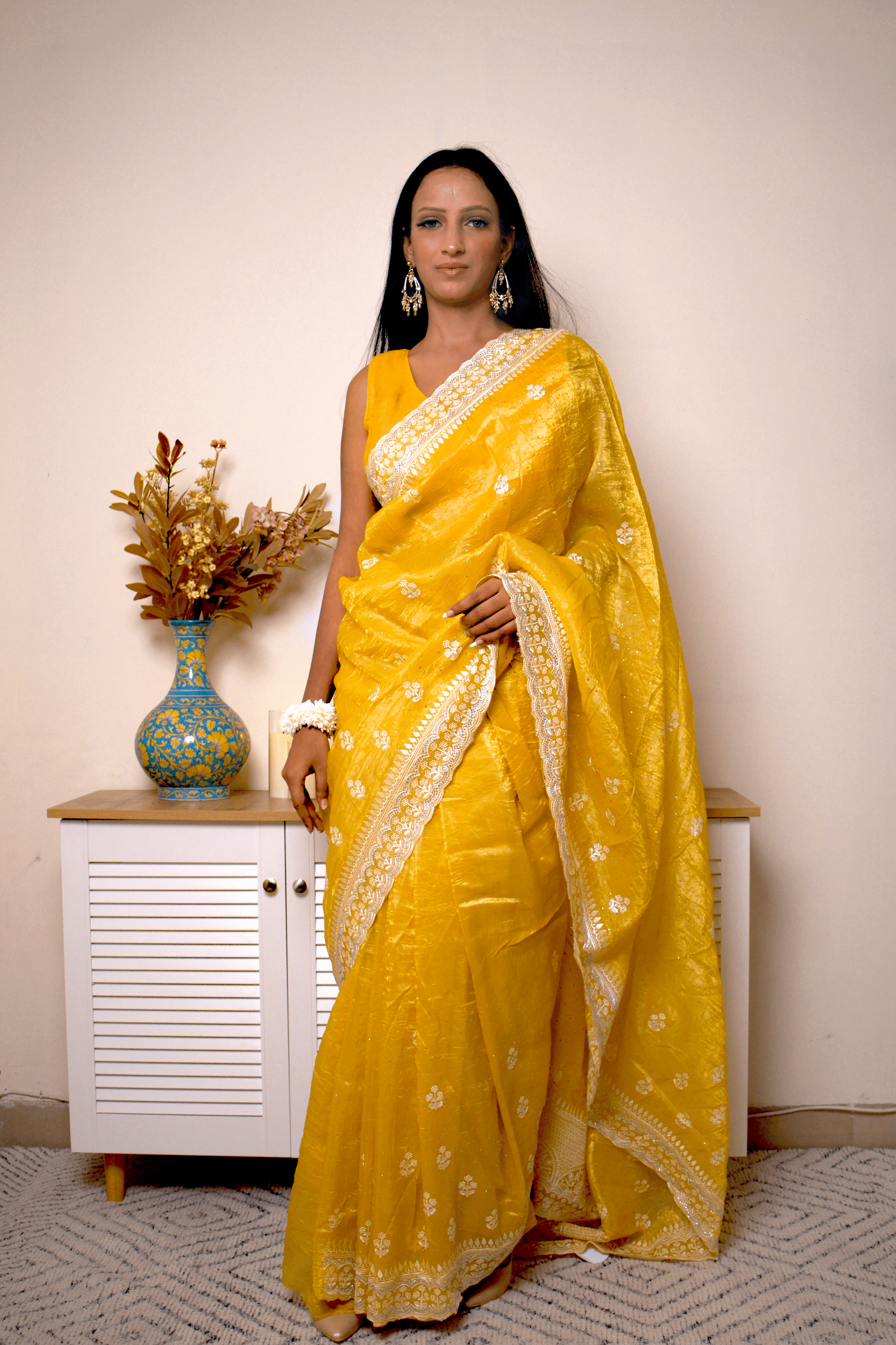 Lucknawi Chikankari Georgette Saree in Radiant Yellow - IMG_0460