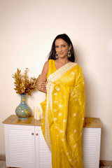 Lucknawi Chikankari Georgette Saree in Radiant Yellow - IMG_0461
