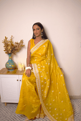 Lucknawi Chikankari Georgette Saree in Radiant Yellow - IMG_0462