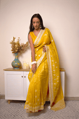 Lucknawi Chikankari Georgette Saree in Radiant Yellow - IMG_0466