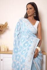 Lucknawi Chikankari Georgette Saree in Sky Blue - IMG_0527