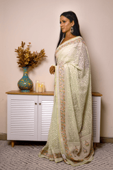 Lucknawi Chikankari Georgette Saree in Mint Green - IMG_0621