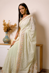 Lucknawi Chikankari Georgette Saree in Mint Green - IMG_0622