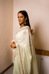 Lucknawi Chikankari Georgette Saree in Mint Green - IMG_0638