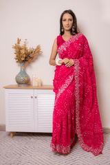 Lucknawi Chikankari Georgette Saree in Vibrant Pink - IMG_0750