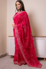 Lucknawi Chikankari Georgette Saree in Vibrant Pink - IMG_0754
