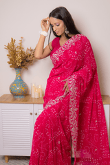 Lucknawi Chikankari Georgette Saree in Vibrant Pink - IMG_0759