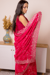 Lucknawi Chikankari Georgette Saree in Vibrant Pink - IMG_0766