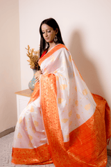 Lucknawi Chikankari Georgette Saree in Orange & White - IMG_0890