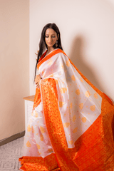 Lucknawi Chikankari Georgette Saree in Orange & White - IMG_0891