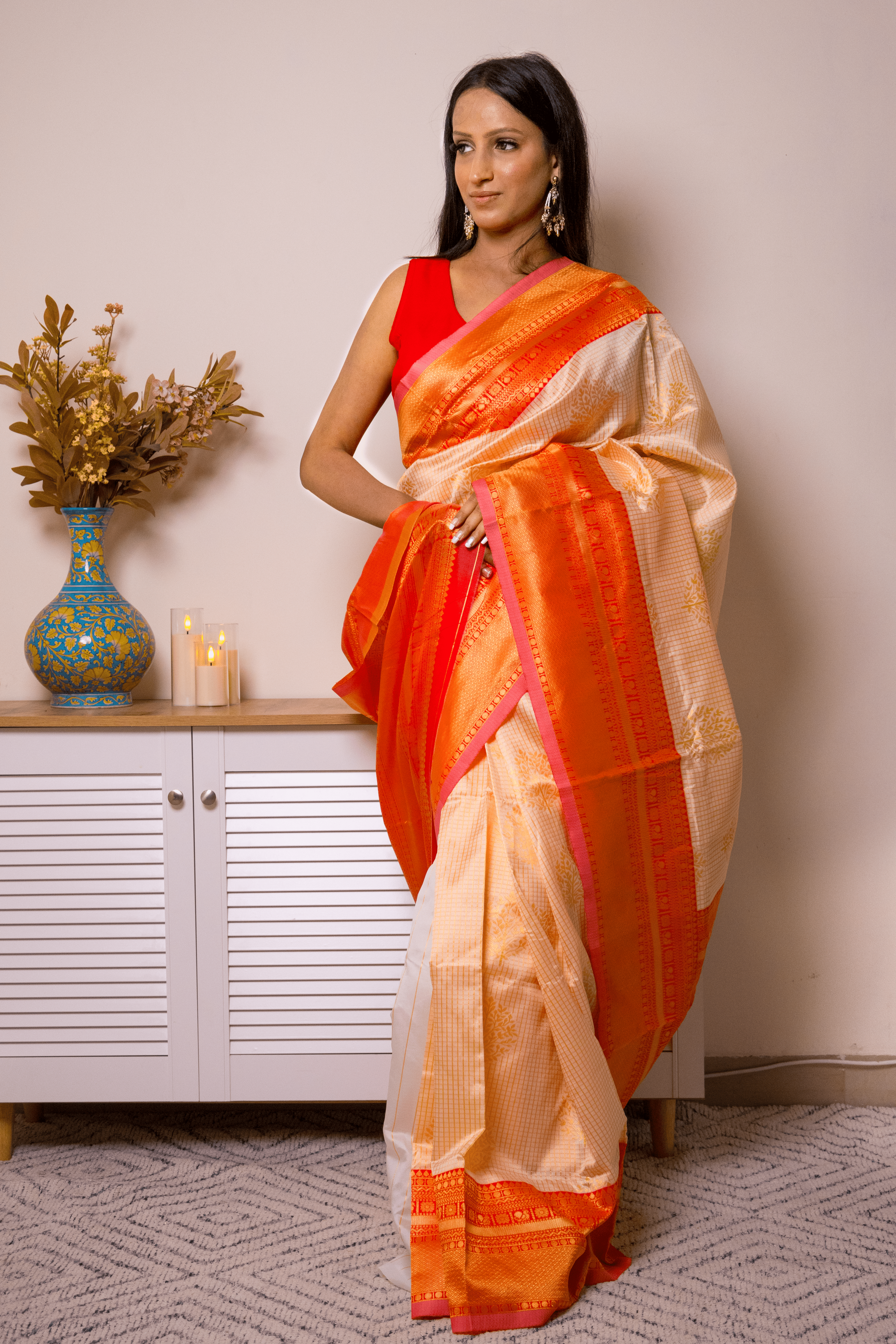 Elegant Orange Georgette Saree with Intricate Weave - IMG_0902