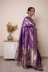 Royal Purple Paithani Silk Saree with Floral Pallu - IMG_1037