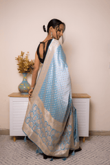 Sky-Blue Paithani Silk Saree with Zari Border - IMG_1052