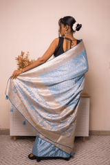 Sky-Blue Paithani Silk Saree with Zari Border - IMG_1053