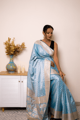 Sky-Blue Paithani Silk Saree with Zari Border - IMG_1058