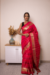 Hot Pink Banarasi Silk Saree with Gold Zari Buti - IMG_1077