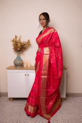 Hot Pink Banarasi Silk Saree with Gold Zari Buti - IMG_1079