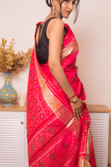 Hot Pink Banarasi Silk Saree with Gold Zari Buti - IMG_1089
