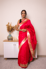 Crimson Paithani Pure Silk Saree with Zari Floral Pallu - IMG_1097