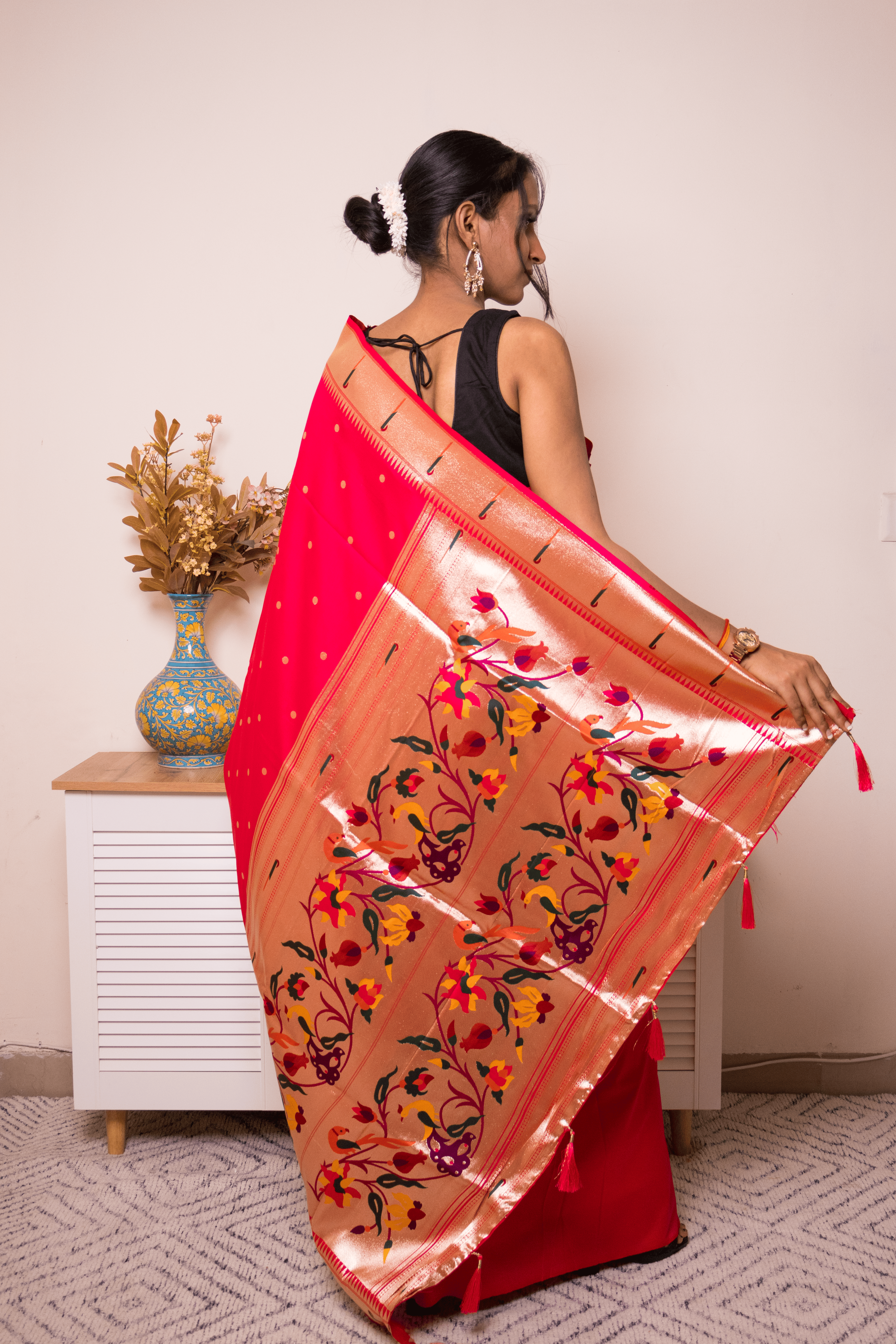 Crimson Paithani Pure Silk Saree with Zari Floral Pallu - IMG_1108