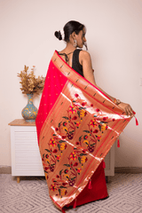 Crimson Paithani Pure Silk Saree with Zari Floral Pallu - IMG_1108