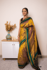 Emerald-Trimmed Mustard Paithani Silk Saree - IMG_1118