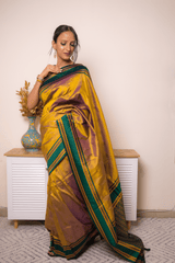 Emerald-Trimmed Mustard Paithani Silk Saree - IMG_1121