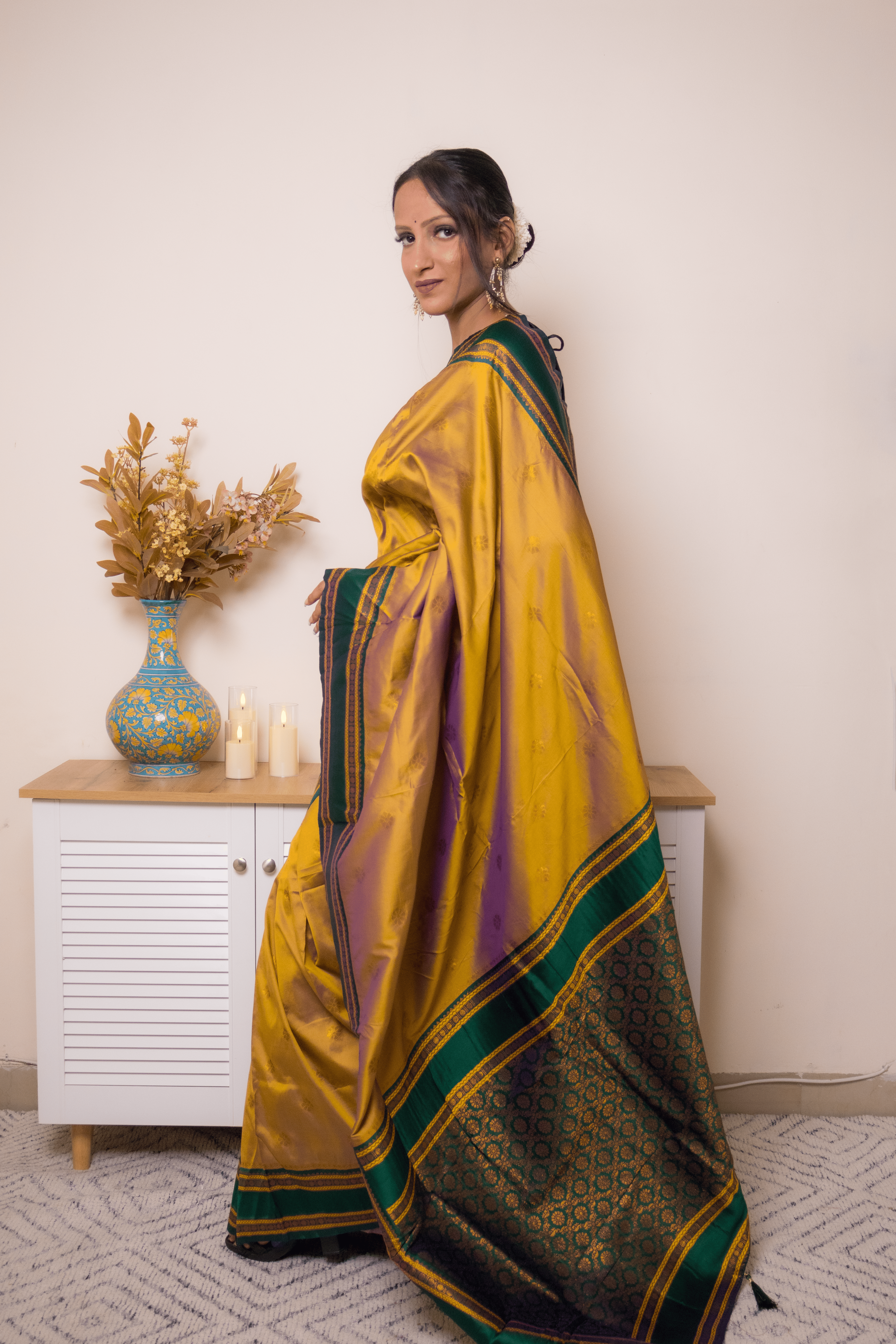 Emerald-Trimmed Mustard Paithani Silk Saree - IMG_1122