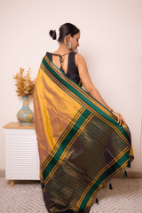 Emerald-Trimmed Mustard Paithani Silk Saree - IMG_1126