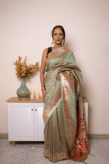 Sage Green Paithani Silk Saree with Gold Zari Pallu - IMG_1139