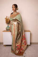 Sage Green Paithani Silk Saree with Gold Zari Pallu - IMG_1142