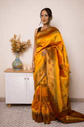Saffron Paithani Silk Saree with Antique Gold Zari - IMG_1157