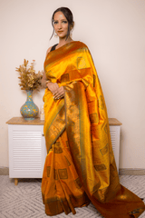 Saffron Paithani Silk Saree with Antique Gold Zari - IMG_1158
