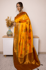 Saffron Paithani Silk Saree with Antique Gold Zari - IMG_1163