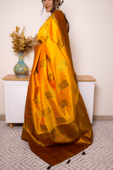 Saffron Paithani Silk Saree with Antique Gold Zari - IMG_1166