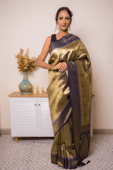 Navy & Gold Paithani Pure Silk Saree - IMG_1178