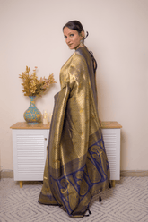 Navy & Gold Paithani Pure Silk Saree - IMG_1185