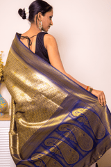 Navy & Gold Paithani Pure Silk Saree - IMG_1188