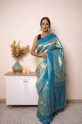 Teal-Gold Paithani Silk Saree with Zari Brocade - IMG_1201