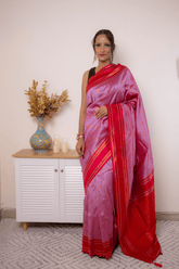 Rose-Lilac Paithani Silk Saree with Red Zari Border - IMG_1252