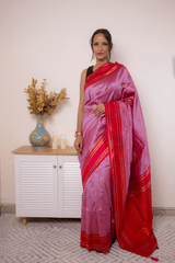 Rose-Lilac Paithani Silk Saree with Red Zari Border - IMG_1252