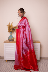 Rose-Lilac Paithani Silk Saree with Red Zari Border - IMG_1259
