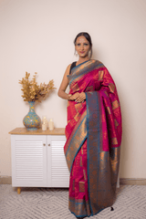 Fuchsia Paithani Silk Saree with Gold Zari Border - IMG_1275