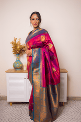 Fuchsia Paithani Silk Saree with Gold Zari Border - IMG_1279