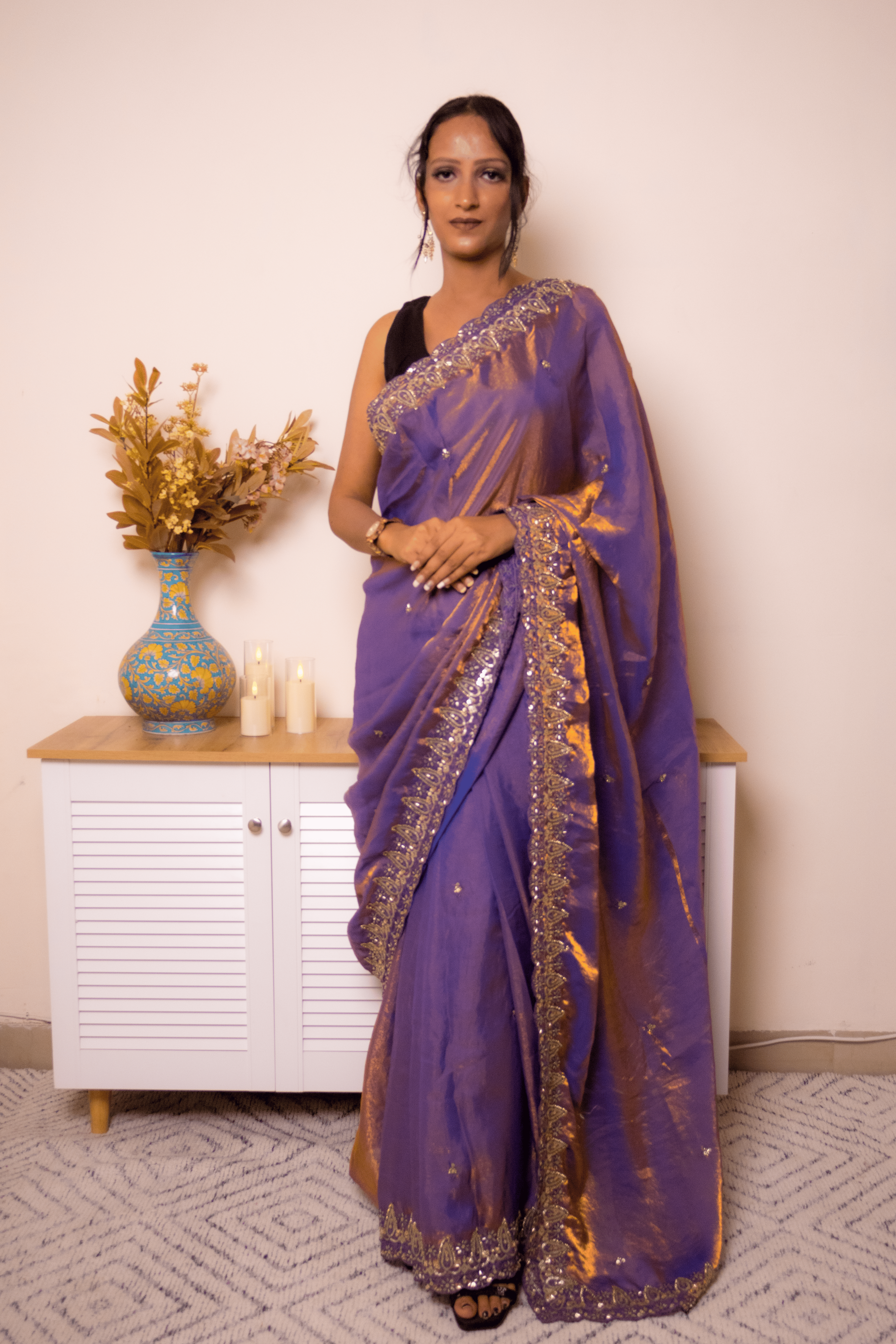 Royal Purple Banarasi Silk Saree with Gold Zari Border - IMG_1301