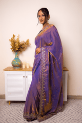 Royal Purple Banarasi Silk Saree with Gold Zari Border - IMG_1308